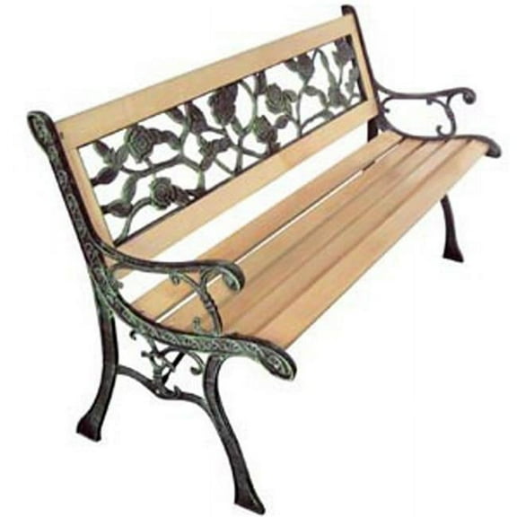 Outdoor Patio Bench with Rose-Patterned Backrest