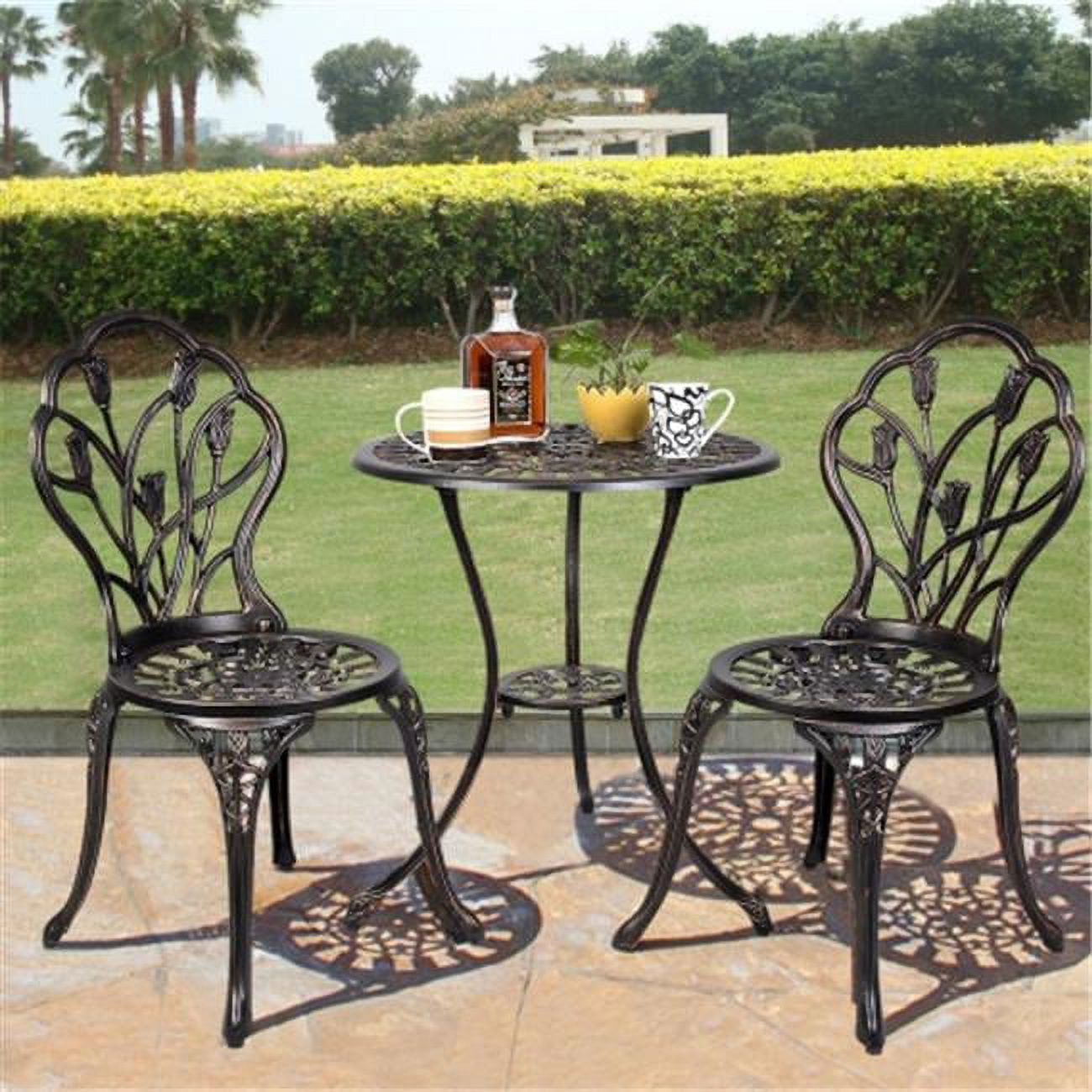 Antique Copper Tulip Design 3-Piece Cast Aluminum Bistro Set