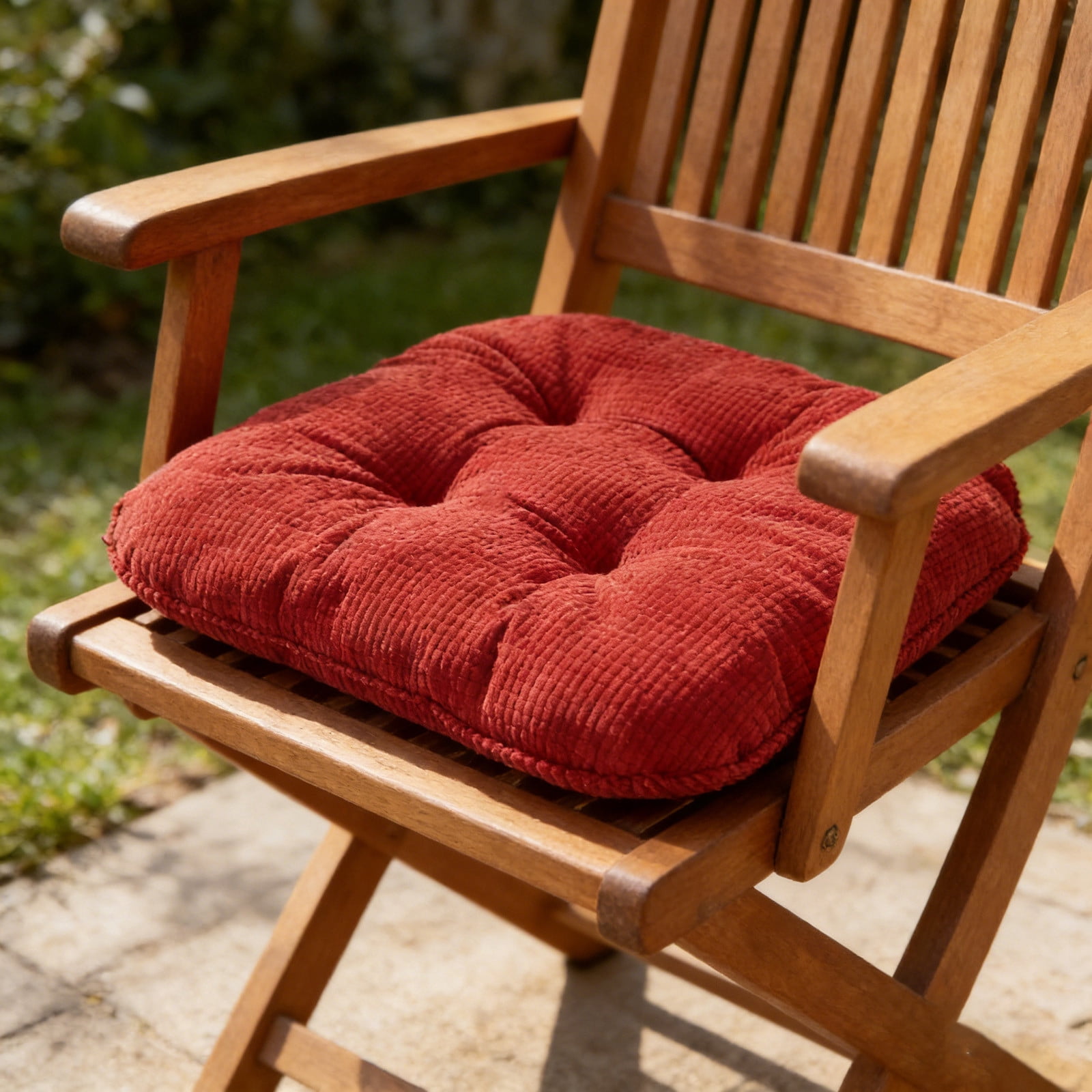 Outdoor Patio Chair Cushions Corduroy Chair Cushion with Ties High Back Tufted Pillow Replacement Rocking Chair Cushions Patio Chair Pads for All Season Indoor Home Office (Red)