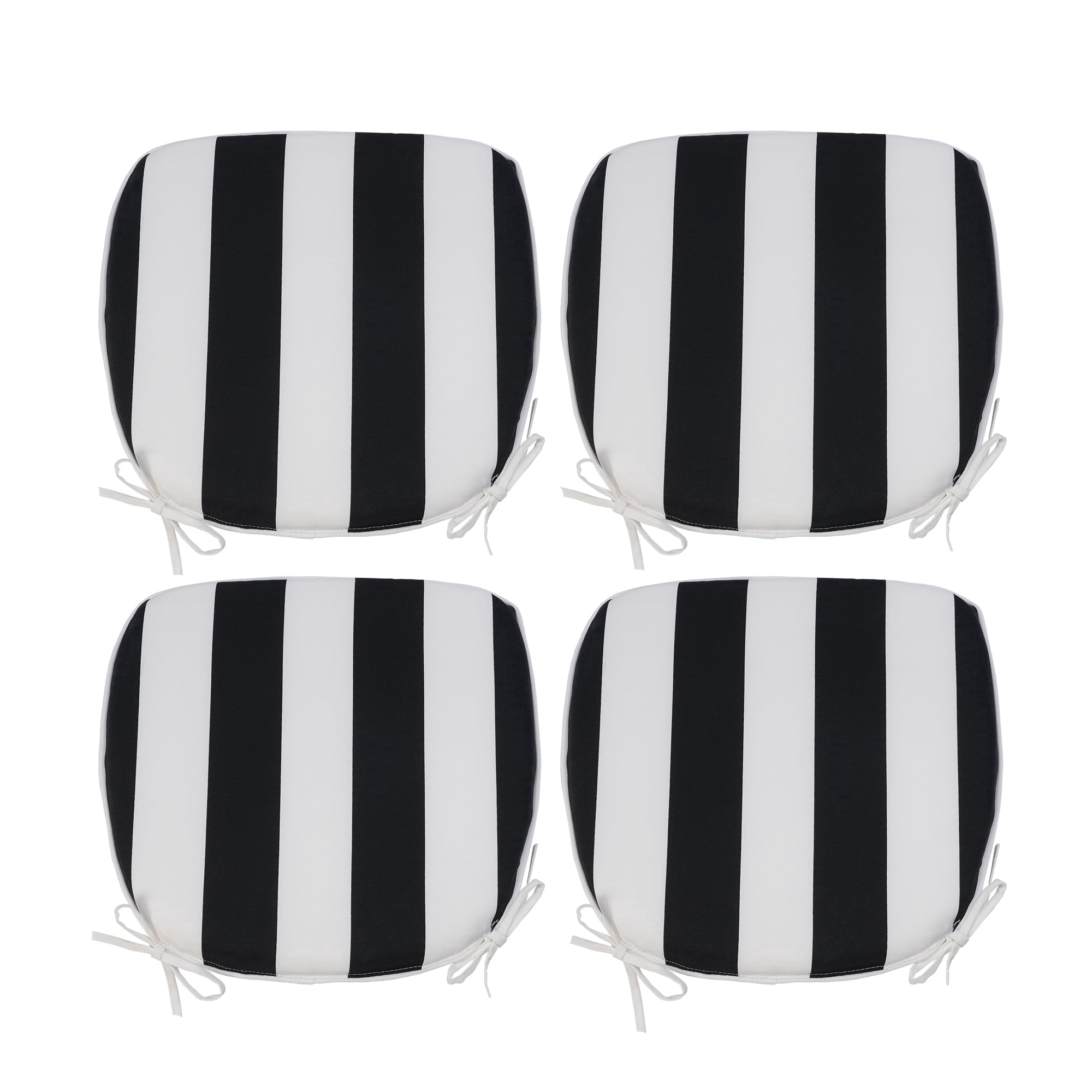Outdoor Patio Chair Cushions Set of 4, Water-Repellent U-Shape Thick Foam Seat Cushions with Ties, 17"x16"x2" All-Weather Cushions for Garden Patio & Dining Chairs, Black White Striped