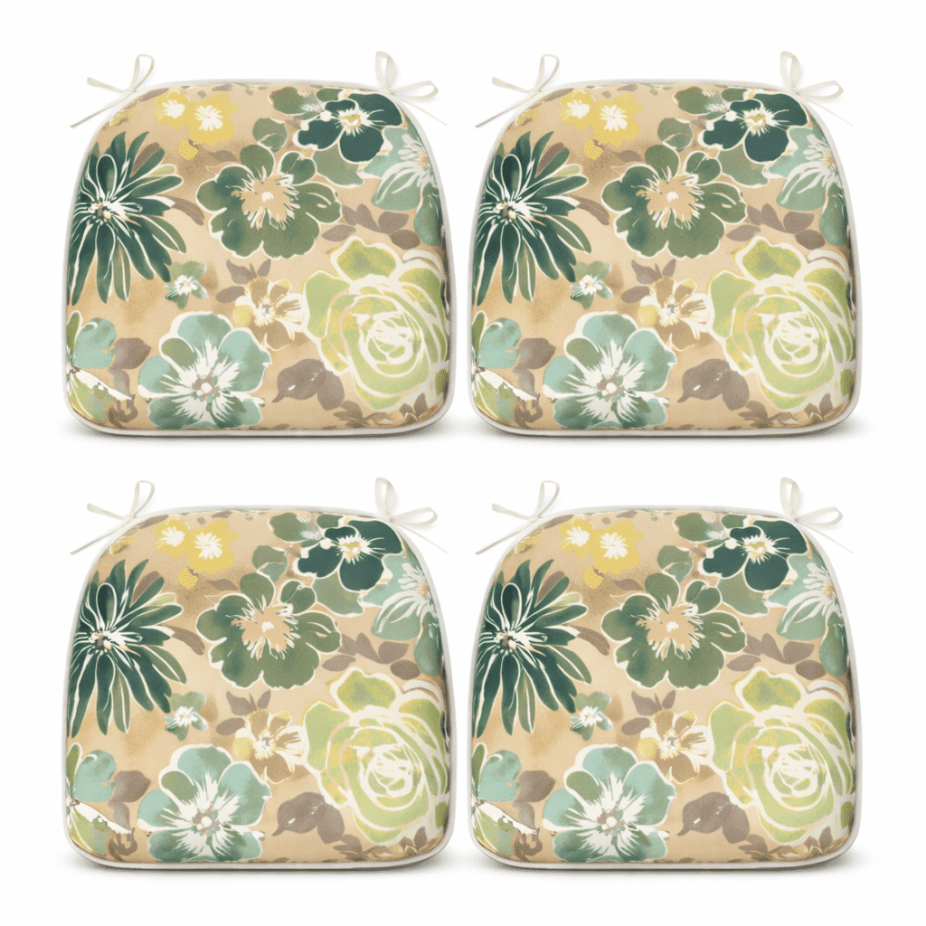 Outdoor Patio Chair Cushions Set of 4, Water-Repellent U-Shape Thick Foam Seat Cushions with Ties, 17"x16"x2" All-Weather Cushions for Garden Patio & Dining Chairs, Green Leaf