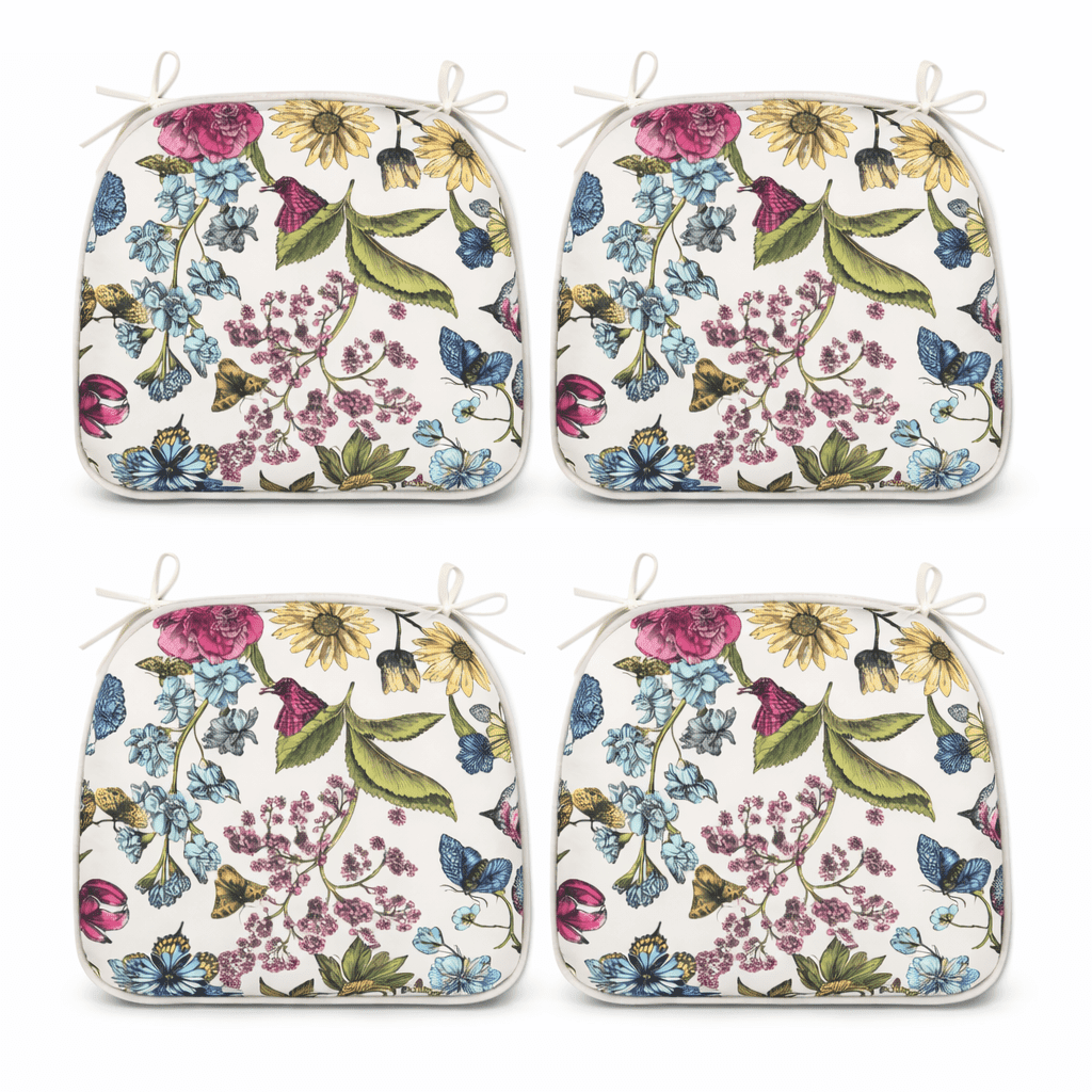 Outdoor Patio Chair Cushions, Water-Repellent U-Shape Thick Foam Seat Cushions with Ties, 17"x16"x2" All-Weather Cushions for Garden, Patio & Dining Chairs (Set of 4)- Botanical Floral Print