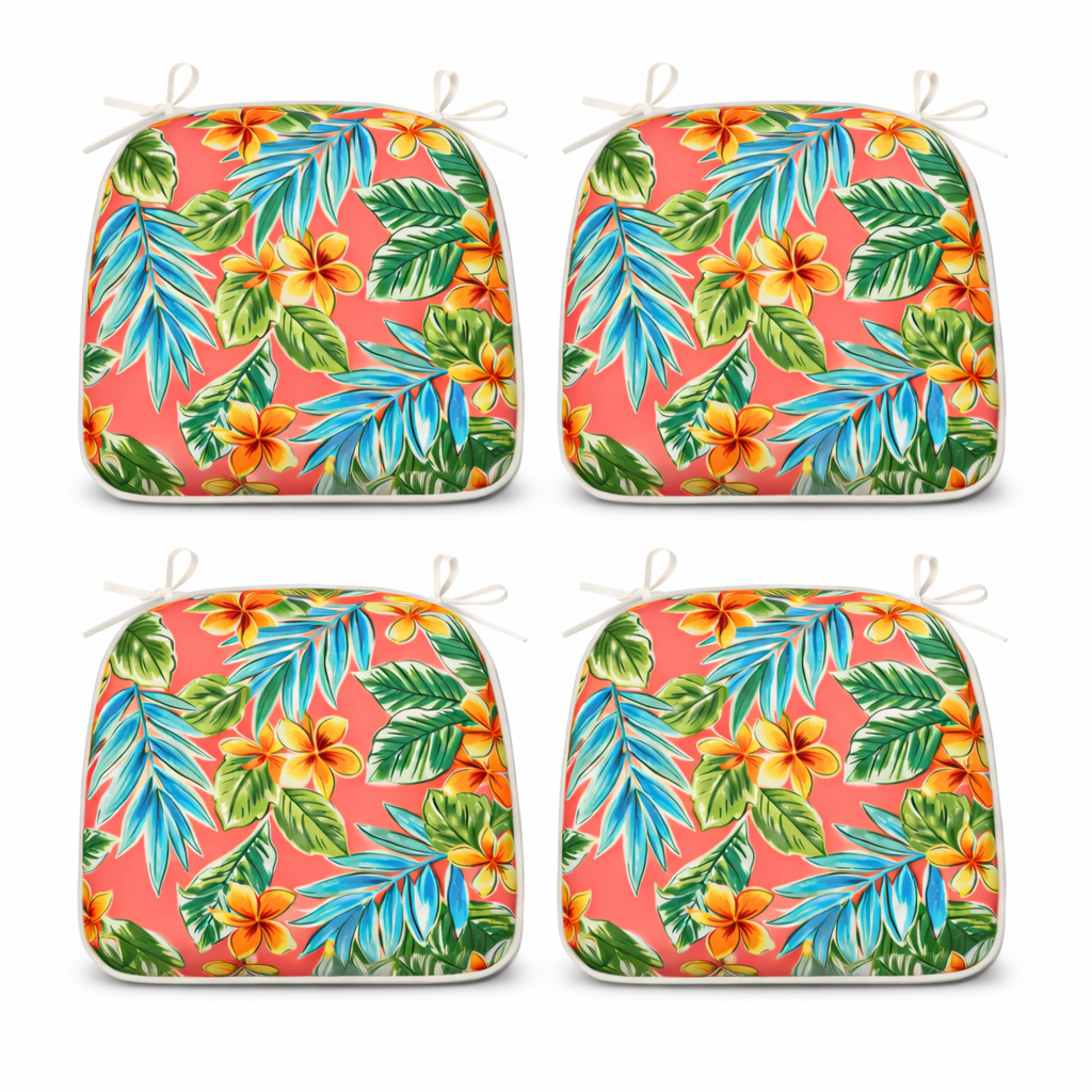 Outdoor Patio Chair Cushions, Water-Repellent U-Shape Thick Foam Seat Cushions with Ties, 17"x16"x2" All-Weather Cushions for Garden, Patio & Dining Chairs (Set of 4)-Bright Coral Pink