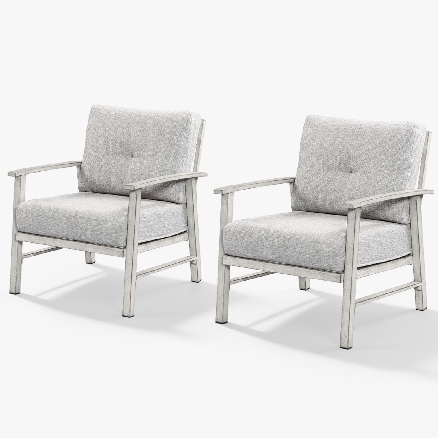 Outdoor Patio Chairs Set of 2, Aluminum Outdoor Armchairs with 5.9" Thick Cushions, All Weather Patio Conversation Chairs, Modern Outdoor Furniture for Garden, Backyard, Poolside, Porch, Silver Gray