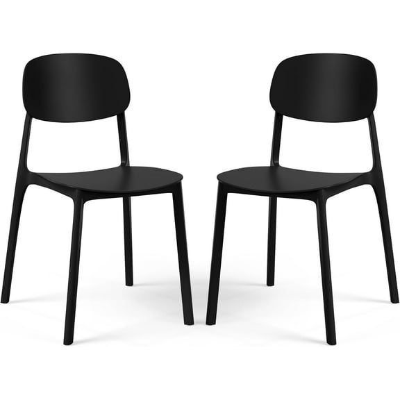Outdoor Patio Chairs Set of 2, Stackable Balcony Chairs Set of 2, Modern Outdoor Seating Furniture Front Porch Lawn Balcony Yard Dining Side Chair for Kitchen Living Room Restaurant, Black
