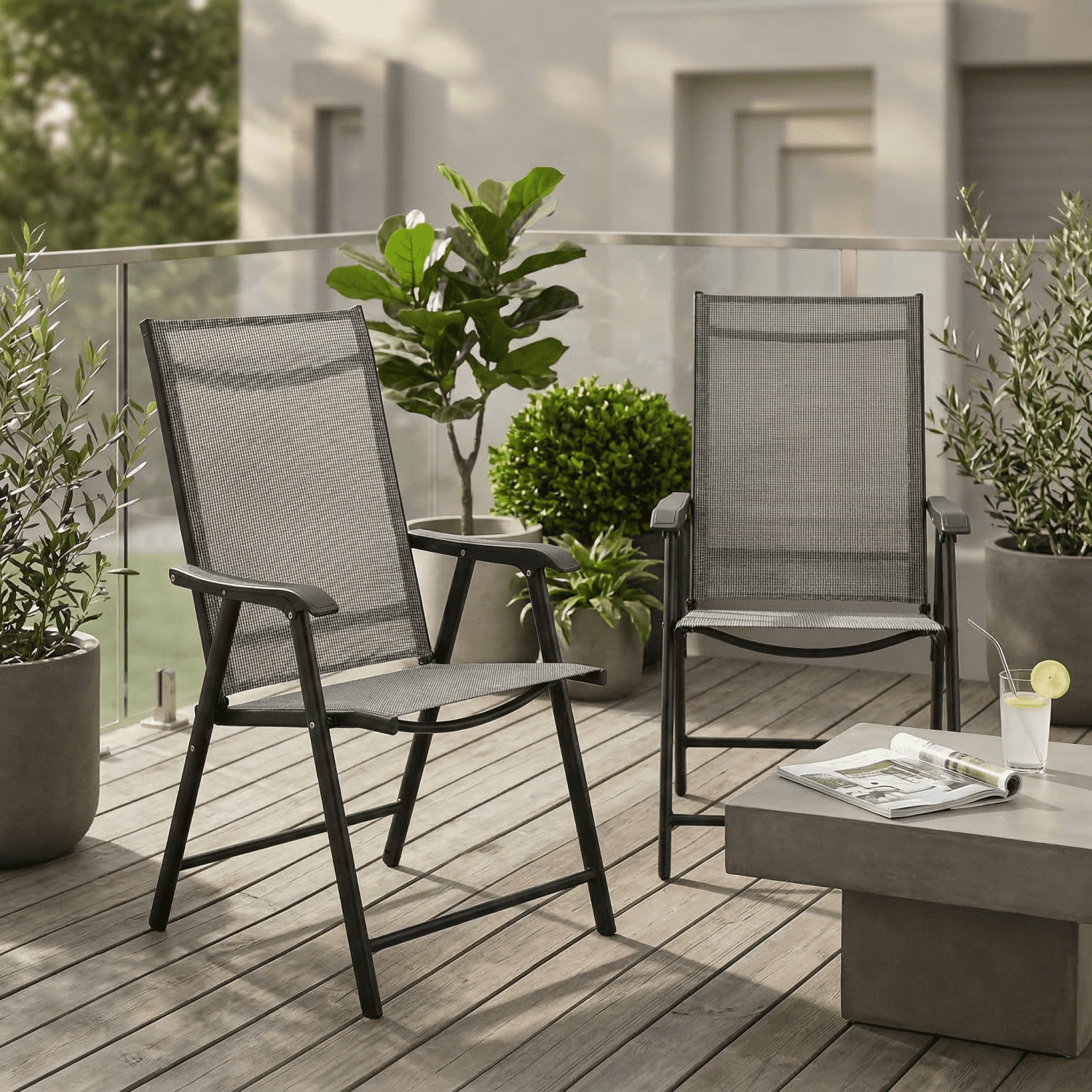 Outdoor Patio Chairs Set of 2 Stackable Portable for Deck, Garden, Camping and Travel