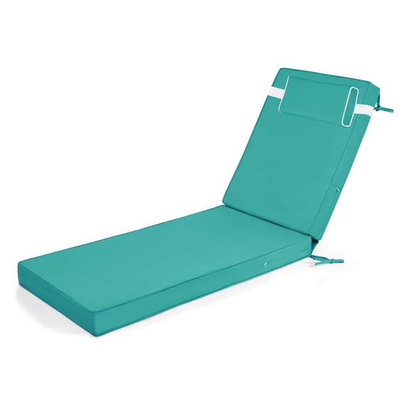 Outdoor Patio Chaise Lounge Chair Cushions, 1piece, 80" x 26" x 3" Waterproof Pool Beach Recliner Replacement Cushion with Ties(lake blue,1pcs)