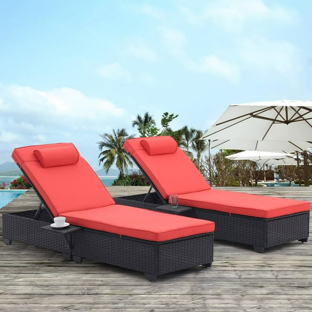 Outdoor Patio Chaise Lounge Chair Set of 2, 5Level Adjustable Rattan