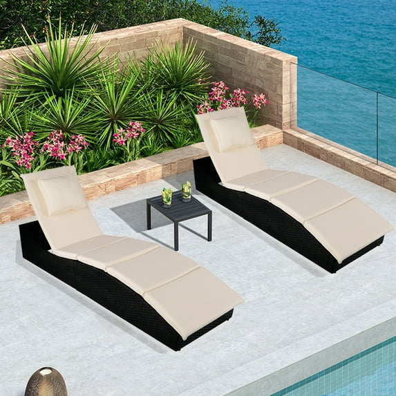 Outdoor Patio Chaise Lounges Set of 2, enyopro PE Rattan Lounger Chair with Adjustable Backrest & Cushion, Folding Chaise Reclining Chair with 6 Adjustable Position for Pool Beach Yard Deck, K3728