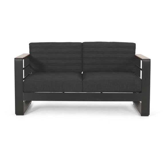 Outdoor Patio Club Chairs Set of 2, Aluminum Frame with Wood-Plastic Composite Arm Accents