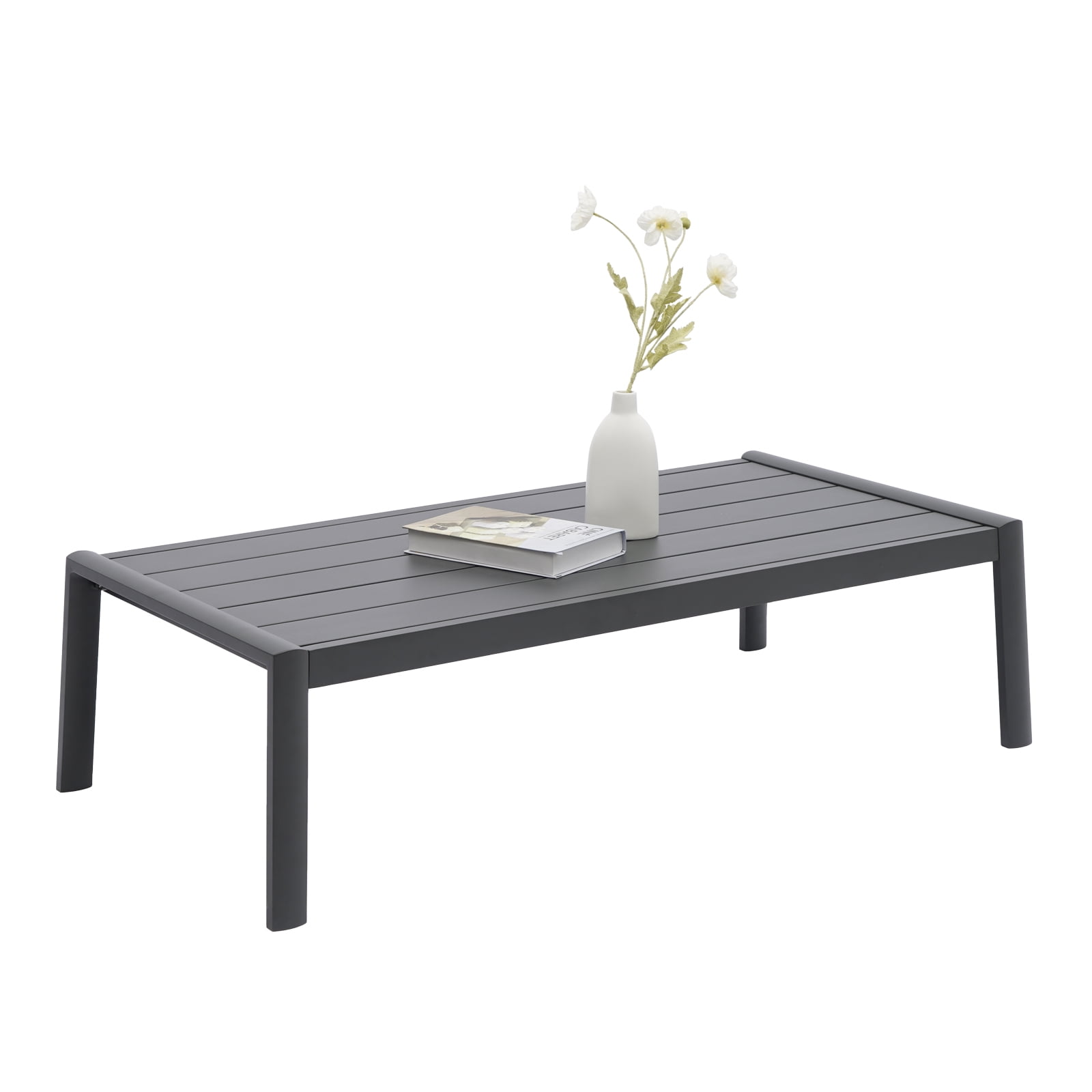 Gray Aluminum Outdoor Patio Coffee Table with Slatted Top