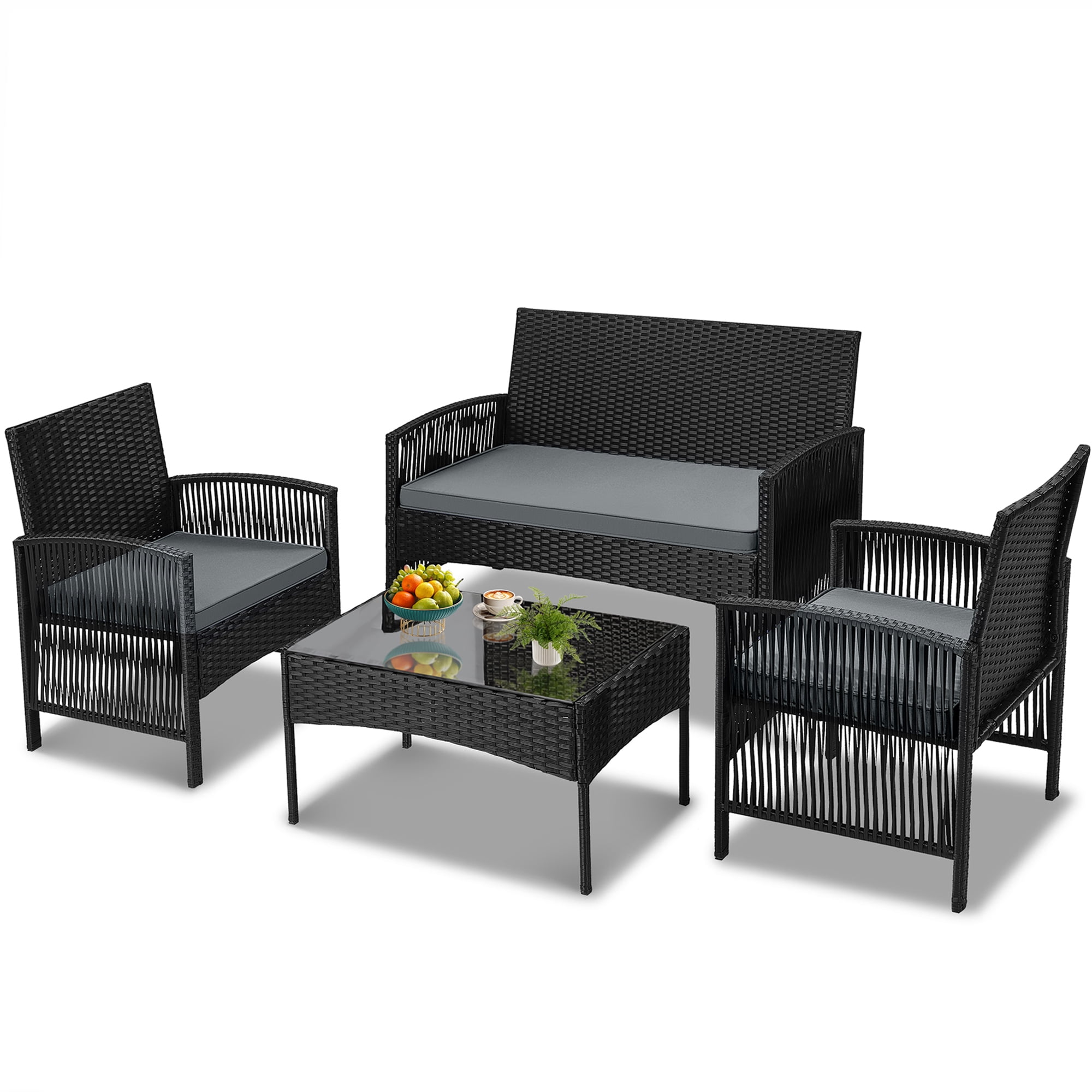 Clearance Patio Furniture Set, Segmart 4 Pieces Rattan Sofa Set ...