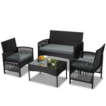 Outdoor Patio Conversation Set, Segmart 4 Pieces Rattan Sofa Set Cushioned Sofa & Charis, Deck Porch Poolside Furniture Table Set for 4, Gray