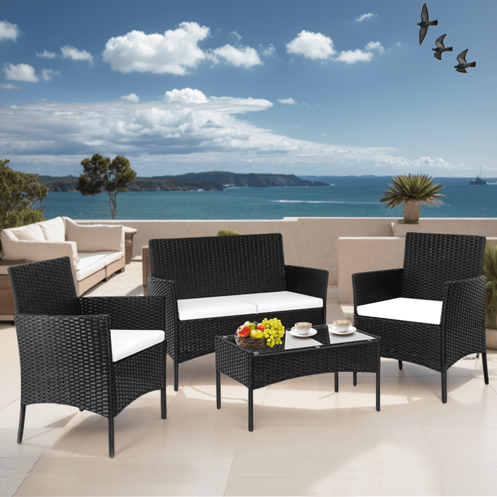 Walmart Deal of Segmart 4-Piece Patio Set, Rattan Conversation Set with Cushioned Sofa & Chairs, Gray