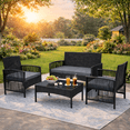 thumbnail image 1 of Outdoor Furniture Set, Segmart 4 Pieces Rattan Patio Sofa Set Cushioned Sofa & Charis, Deck Porch Poolside Furniture Conversation Set for 4 with Coffee Table, Gray, 1 of 9