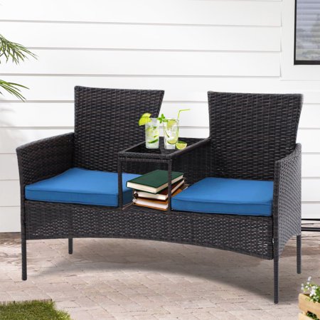 Outdoor Patio Conversation Sets, Rattan Loveseat Furniture Set for Garden Lawn Backyard