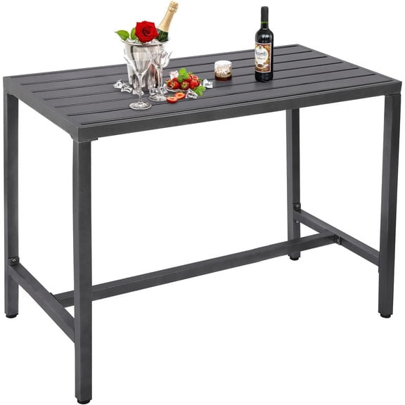 Outdoor Patio Counter Height Bar Table, 47" Rectangle for Patio, Garden, Yard, Balcony, Poolside (Grey, 47'')