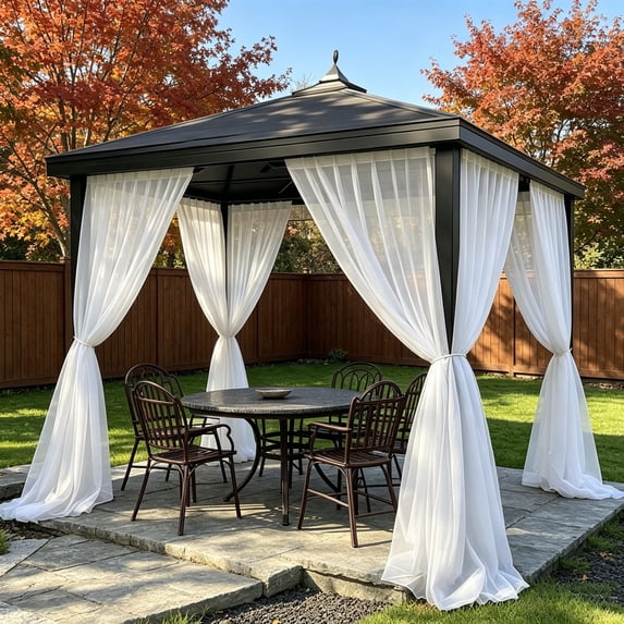 Outdoor Patio Curtain 98x63 Inch, Rod Pocket Fade Proof Polyester Drapes, Waterproof Weather Resistant Porch Gazebo Curtain Panel, White