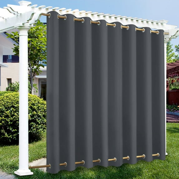 Outdoor Patio Curtains - Weighted Waterproof Drapes Blackout Shades Thermal Insulated Privacy Windproof Draperies for Gazebo Porch Sliding Door, Dark Gray, W100 x L84 in