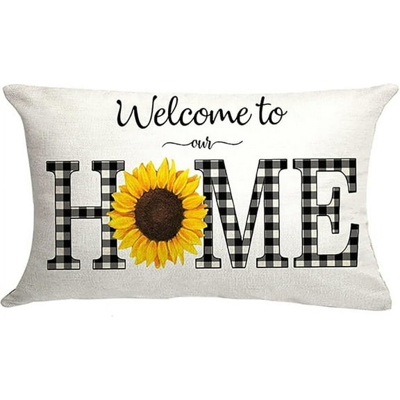 Outdoor Patio Cushion Cover Welcome to Our Home with Sunflower Throw Pillow Cover Fall Pillow Home Decoration Cotton Linen 20 x 12 Inch