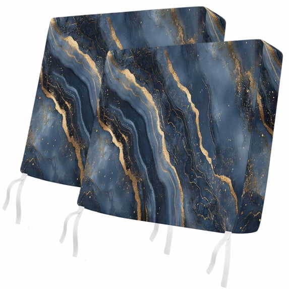 Outdoor Patio Cushion Covers 2 Pack Blue Marble Patio Chair Cushion Covers with Ties and Zipper Modern Abstract Art Waterproof Outdoor Seat Cushion Covers for Patio Furniture 20"x18"