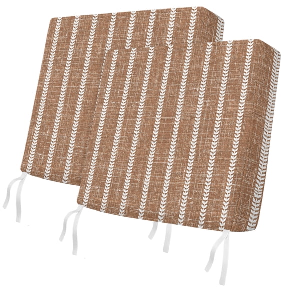 Outdoor Patio Cushion Covers 2 Pack Brown Leaf Striped Patio Chair Cushion Covers with Ties and Zipper Khaki Linen White Stripes Waterproof Outdoor Seat Cushion Covers for Patio Furniture 22"x20"
