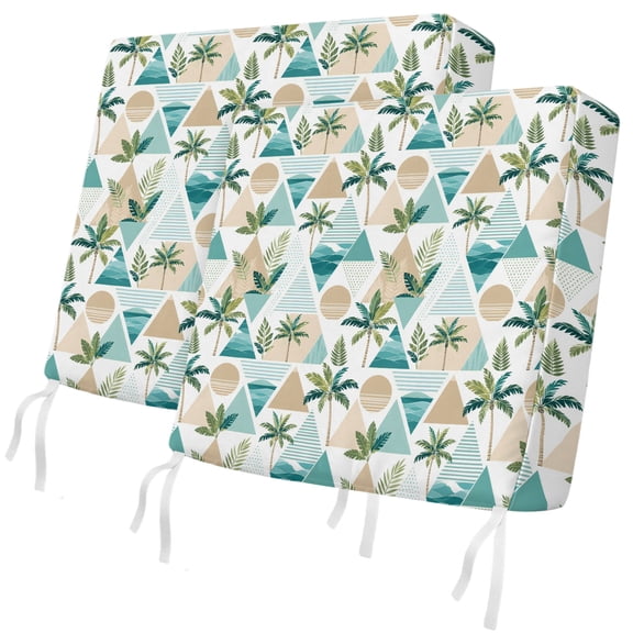 Outdoor Patio Cushion Covers 2 Pack Coastal Palm Tree Chair Pads Slipcovers with Ties & Zipper Waterproof Boho Geometric Triangular Seat Cushion Covers for Outdoor Furniture Couch Sofa 24x24 Inch