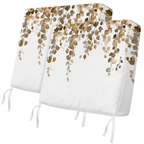 Outdoor Patio Cushion Covers 2 Pack Eucalyptus Leaf Patio Chair Cushion Covers with Ties and Zipper Brown Leaves Waterproof Outdoor Seat Cushion Covers for Patio Furniture 24"x24"