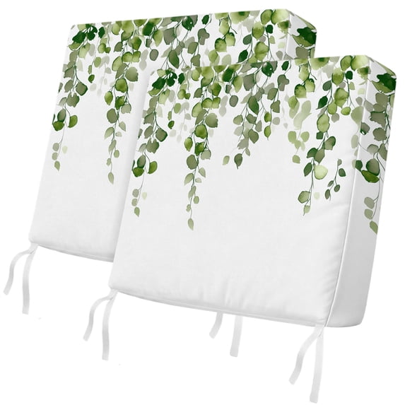 Outdoor Patio Cushion Covers 2 Pack Eucalyptus Leaf Patio Chair Cushion Covers with Ties and Zipper Watercolor Green Leaves Waterproof Outdoor Seat Cushion Covers for Patio Furniture 22"x20"
