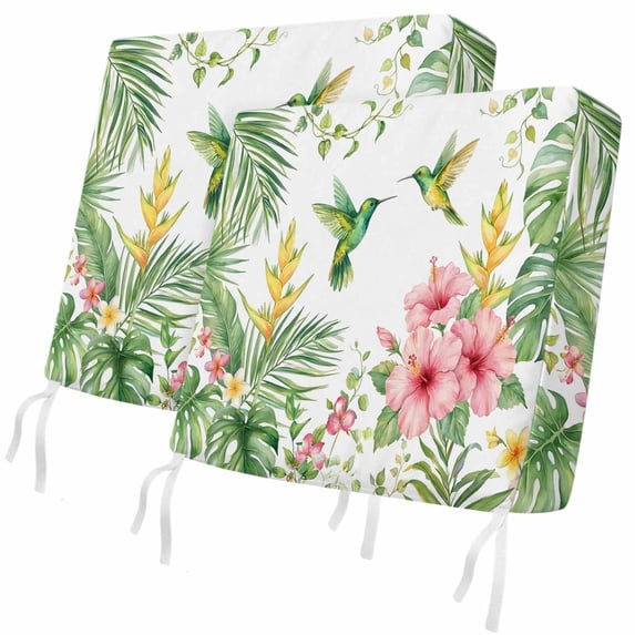 Outdoor Patio Cushion Covers 2 Pack Hummingbirds Hibiscus Patio Chair Cushion Covers with Ties and Zipper Waterproof Outdoor Seat Cushion Covers for Patio Furniture 22"x20"