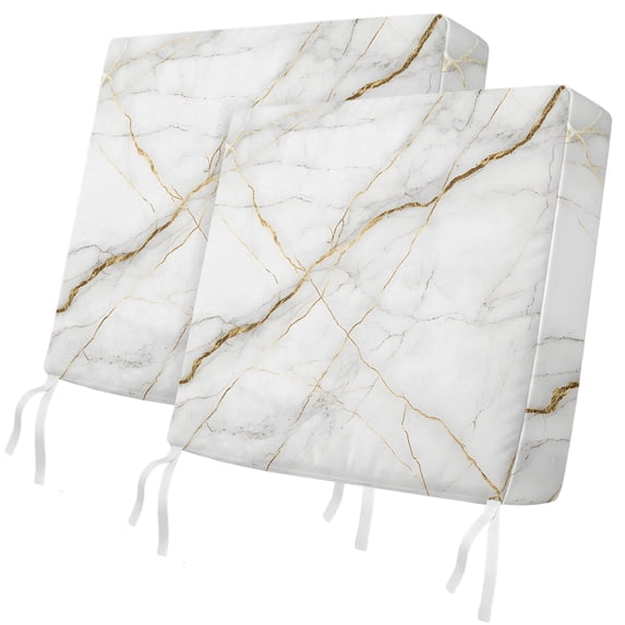 Outdoor Patio Cushion Covers 2 Pack Marble Abstract Art Patio Chair Cushion Covers with Ties and Zipper Gold Crack Waterproof Outdoor Seat Cushion Covers for Patio Furniture 20"x18"
