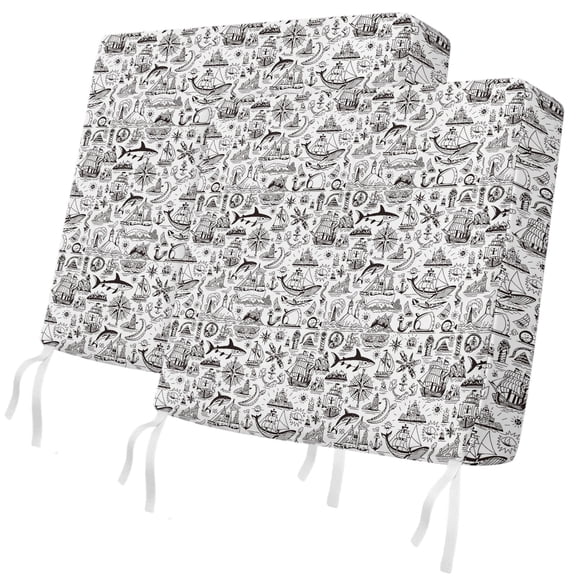 Outdoor Patio Cushion Covers 2 Pack Navigation Anchor Sailboat Chair Cushion Seat Pads with Ties & Zipper Waterproof Ocean Compass Map Chair Slipcovers for Outdoor Furniture Couch Sofa 24x24 Inch