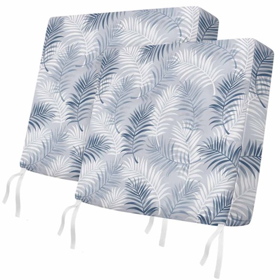 Outdoor Patio Cushion Covers 2 Pack Navy Blue Tropical Palm Leaves Chair Cushion Seat Pads with Ties & Zipper Waterproof Summer Jungle Foliage Chair Slipcovers for Outdoor Furniture Couch 24x24 Inch