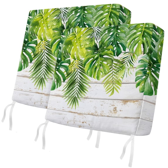 Outdoor Patio Cushion Covers 2 Pack Palm Leaf Patio Chair Cushion Covers with Ties and Zipper Waterproof Outdoor Seat Cushion Covers for Patio Furniture 24"x24"