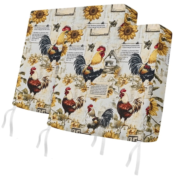 Outdoor Patio Cushion Covers 2 Pack Rooster Patio Chair Cushion Covers with Ties and Zipper Sunflower Waterproof Outdoor Seat Cushion Covers for Patio Furniture 22"x20"