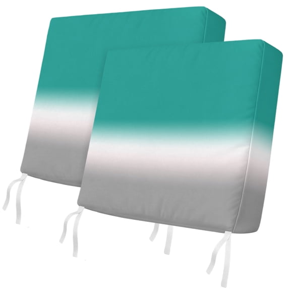 Outdoor Patio Cushion Covers 2 Pack Turquoise Green Grey Ombre Patio Chair Cushion Covers with Ties and Zipper Gradient Color Waterproof Outdoor Seat Cushion Covers for Patio Furniture 20"x18"