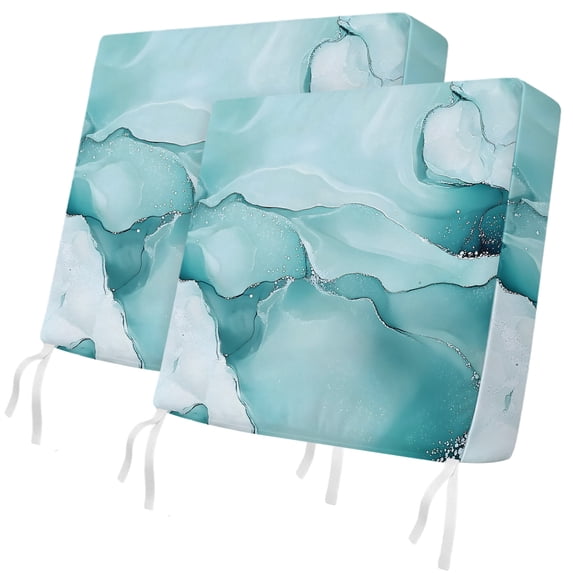Outdoor Patio Cushion Covers 2 Pack Turquoise Marble Patio Chair Cushion Covers with Ties and Zipper Modern Abstract Art Waterproof Outdoor Seat Cushion Covers for Patio Furniture 22"x20"