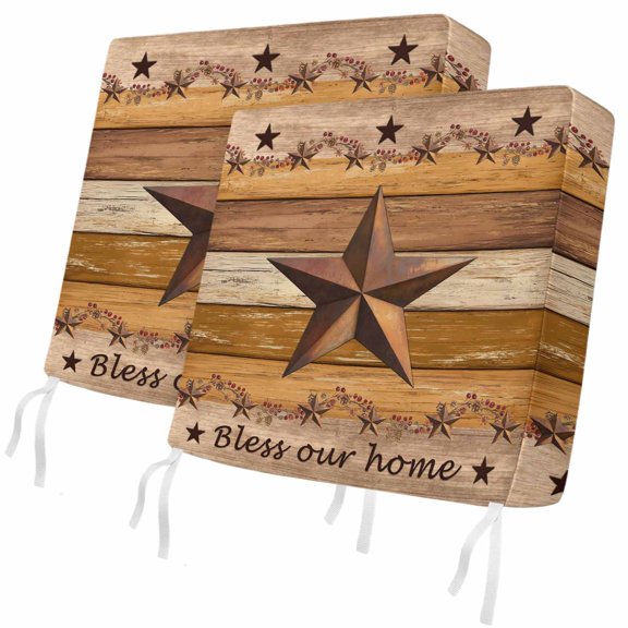 Outdoor Patio Cushion Covers 2 Pack Yellow Wood Grain Chair Pads Slipcovers with Ties & Zipper Waterproof Seat Cover Farmhouses Barn Star Berry Seat Cushion Covers for Outdoor Couch Sofa 20x18 Inch