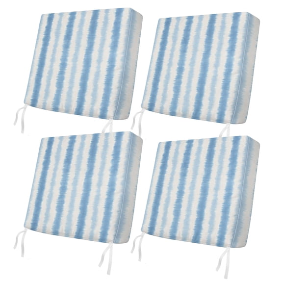 Outdoor Patio Cushion Covers 4 Pack Abstract Blue Stripes Patio Chair Cushion Covers with Ties and Zipper Watercolor Denim Stripes Waterproof Outdoor Seat Cushion Covers for Patio Furniture 24"x24"