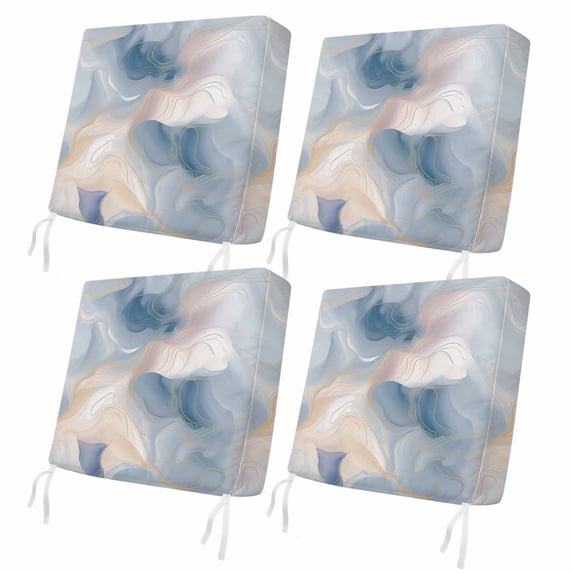 Outdoor Patio Cushion Covers 4 Pack Abstract Marble Patio Chair Cushion Covers with Ties and Zipper Ombre Blue Lines Waterproof Outdoor Seat Cushion Covers for Patio Furniture 20"x18"