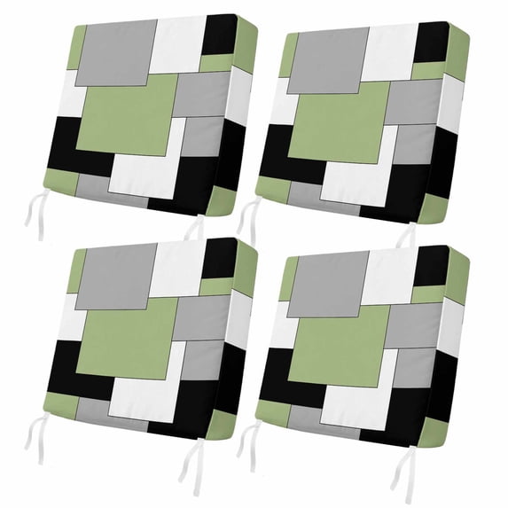 Outdoor Patio Cushion Covers 4 Pack Abstract Patio Chair Cushion Covers with Ties and Zipper Square Green Black Grey White Waterproof Outdoor Seat Cushion Covers for Patio Furniture 20"x18"