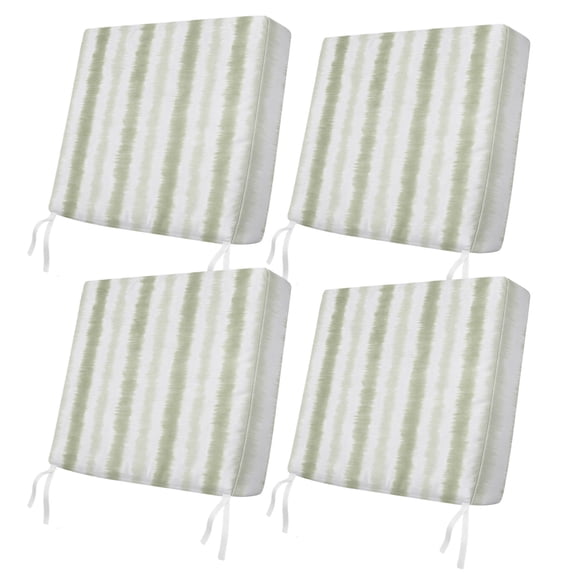 Outdoor Patio Cushion Covers 4 Pack Abstract Sage Green Stripes Patio Chair Cushion Covers with Ties and Zipper Watercolor Denim Waterproof Outdoor Seat Cushion Covers for Patio Furniture 20"x18"