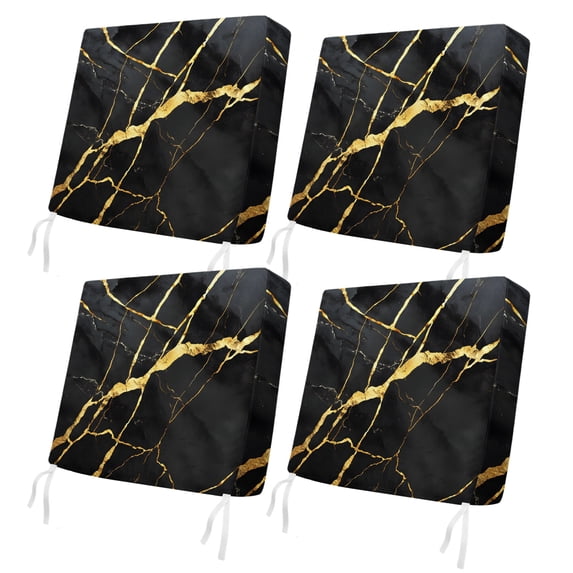 Outdoor Patio Cushion Covers 4 Pack Black Marble Patio Chair Cushion Covers with Ties and Zipper Golden Ripple Waterproof Outdoor Seat Cushion Covers for Patio Furniture 20"x18"