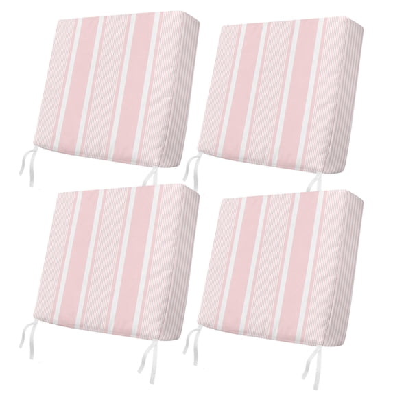 Outdoor Patio Cushion Covers 4 Pack Blush Pink White Stripes Patio Chair Cushion Covers with Ties and Zipper Modern Vertical Lines Waterproof Outdoor Seat Cushion Covers for Patio Furniture 22"x22"
