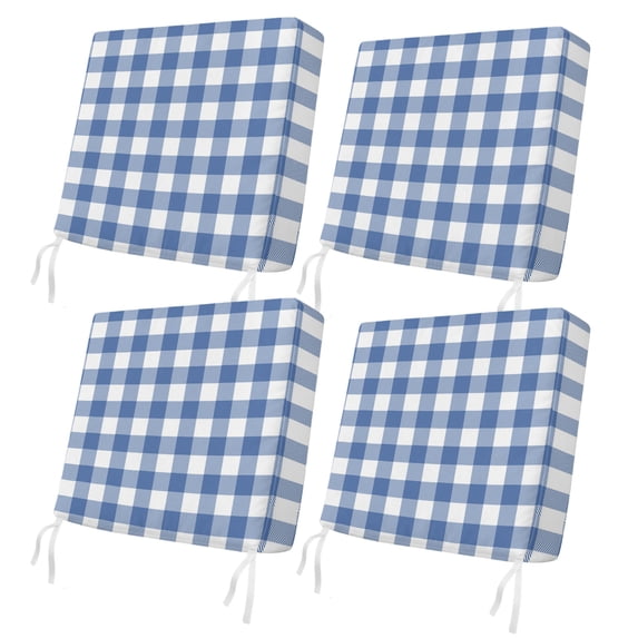 Outdoor Patio Cushion Covers 4 Pack Buffalo Plaid Blue Check Patio Chair Cushion Covers with Ties and Zipper Farmhouse Style Waterproof Outdoor Seat Cushion Covers for Patio Furniture 20"x18"