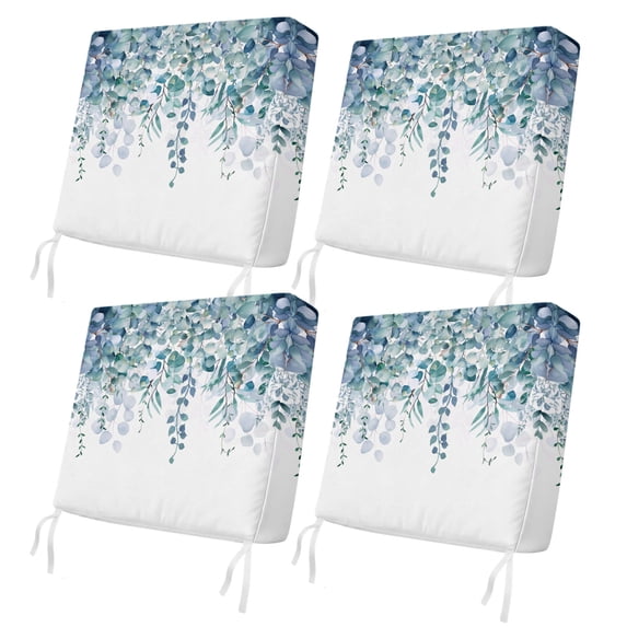 Outdoor Patio Cushion Covers 4 Pack Eucalyptus Leaves Patio Chair Cushion Covers with Ties and Zipper Blue Green Waterproof Outdoor Seat Cushion Covers for Patio Furniture 24"x24"