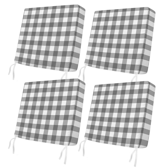 Outdoor Patio Cushion Covers 4 Pack Gray Buffalo Check Plaid Patio Chair Cushion Covers with Ties and Zipper Farmhouse Style Waterproof Outdoor Seat Cushion Covers for Patio Furniture 24"x24"