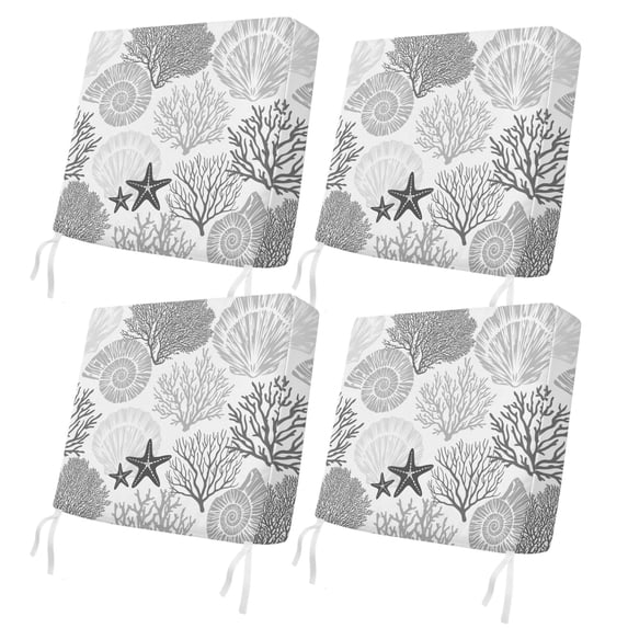 Outdoor Patio Cushion Covers 4 Pack Gray Starfish Shell Patio Chair Cushion Covers with Ties and Zipper Ocean Coral Waterproof Outdoor Seat Cushion Covers for Patio Furniture 22"x22"