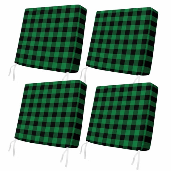 Outdoor Patio Cushion Covers 4 Pack Green Black Check Plaid Patio Chair Cushion Covers with Ties and Zipper Farmhouse Style Waterproof Outdoor Seat Cushion Covers for Patio Furniture 22"x20"