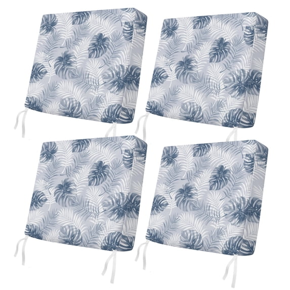 Outdoor Patio Cushion Covers 4 Pack Grey Blue Leaf Patio Chair Cushion Covers with Ties and Zipper Waterproof Outdoor Seat Cushion Covers for Patio Furniture 24"x24"